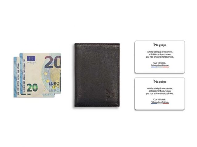 La Guêpe - Petite Maroquinerie - Porte-cartes minimaliste "Luxe" tout cuir noir 2 Cartes - PM-017-01