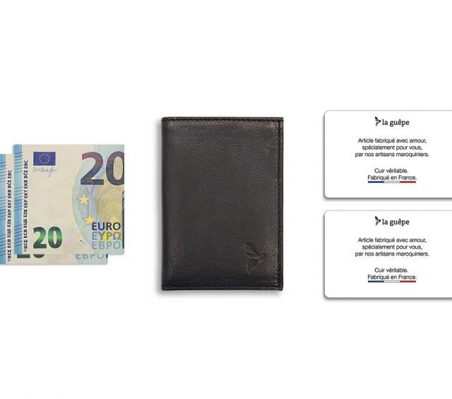 La Guêpe - Petite Maroquinerie - Porte-cartes minimaliste "Luxe" tout cuir noir 2 Cartes - PM-017-01