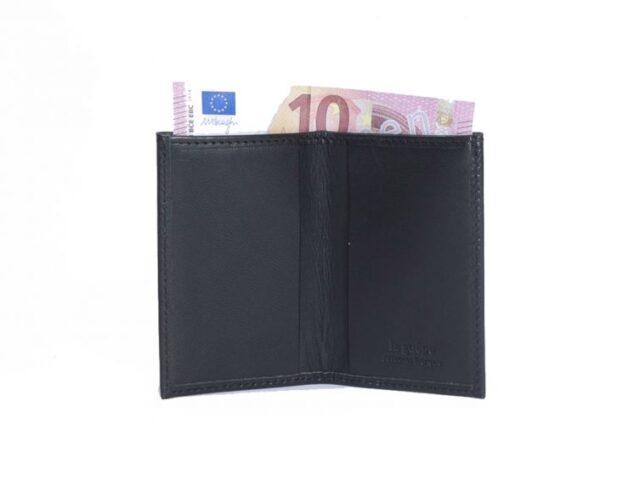 La Guêpe - Petite Maroquinerie - Porte-cartes minimaliste "Luxe" tout cuir noir 2 Cartes - PM-017-01