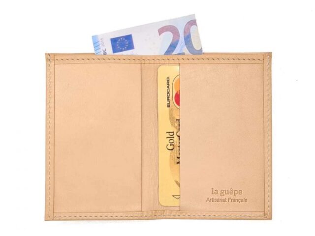 La Guêpe - Petite Maroquinerie - Porte-cartes minimaliste "Luxe" tout cuir nude 2 Cartes - PM-017-01