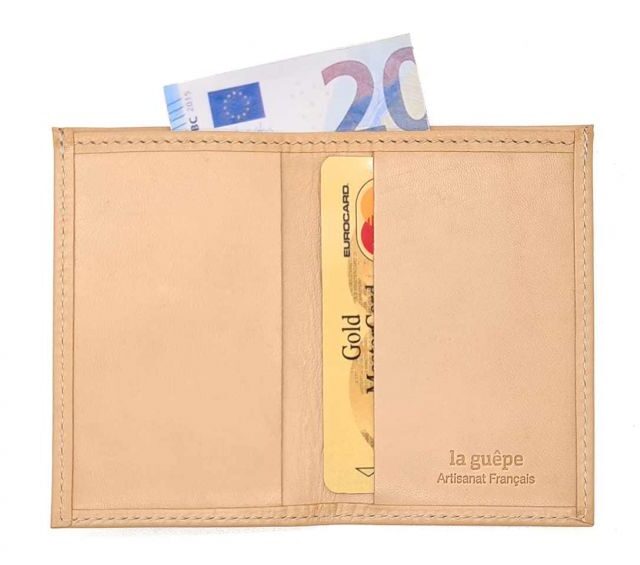 La Guêpe - Petite Maroquinerie - Porte-cartes minimaliste "Luxe" tout cuir nude 2 Cartes - PM-017-01