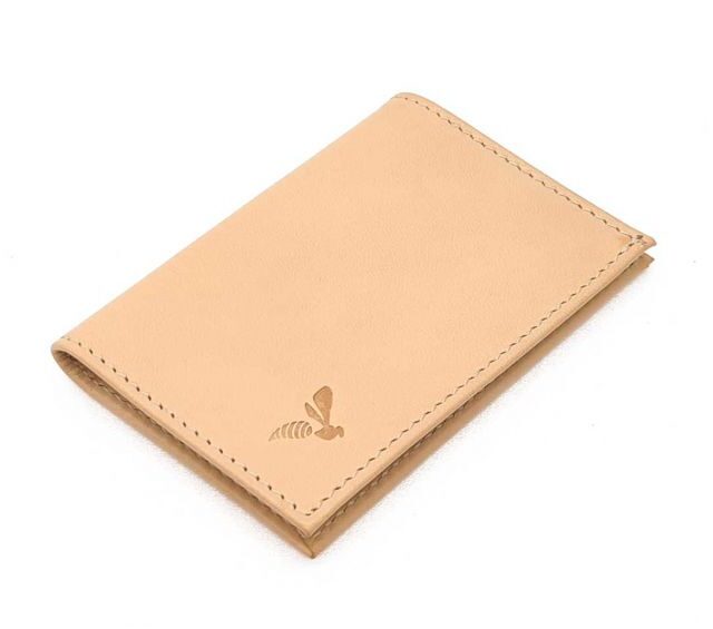 La Guêpe - Petite Maroquinerie - Porte-cartes minimaliste "Luxe" tout cuir nude 2 Cartes - PM-017-01