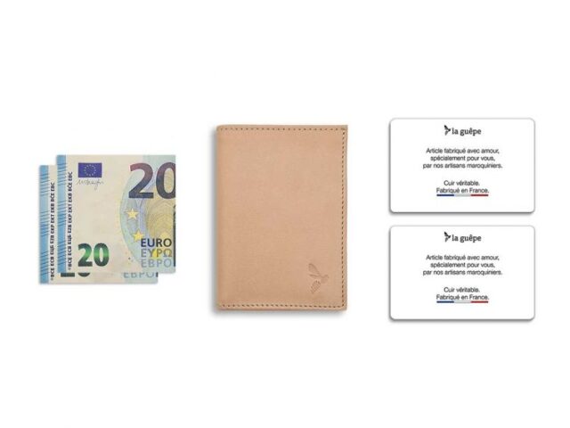 La Guêpe - Petite Maroquinerie - Porte-cartes minimaliste "Luxe" tout cuir nude 2 Cartes - PM-017-01