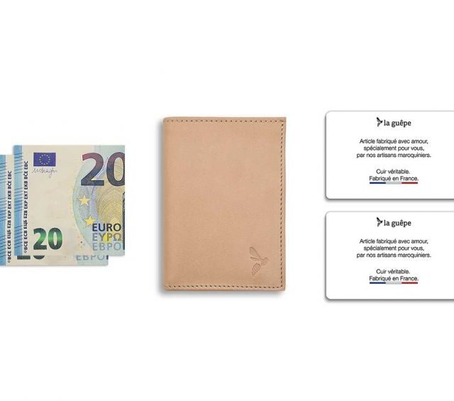 La Guêpe - Petite Maroquinerie - Porte-cartes minimaliste "Luxe" tout cuir nude 2 Cartes - PM-017-01