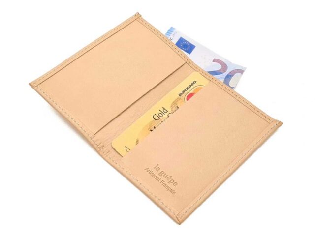 La Guêpe - Petite Maroquinerie - Porte-cartes minimaliste "Luxe" tout cuir nude 2 Cartes - PM-017-01