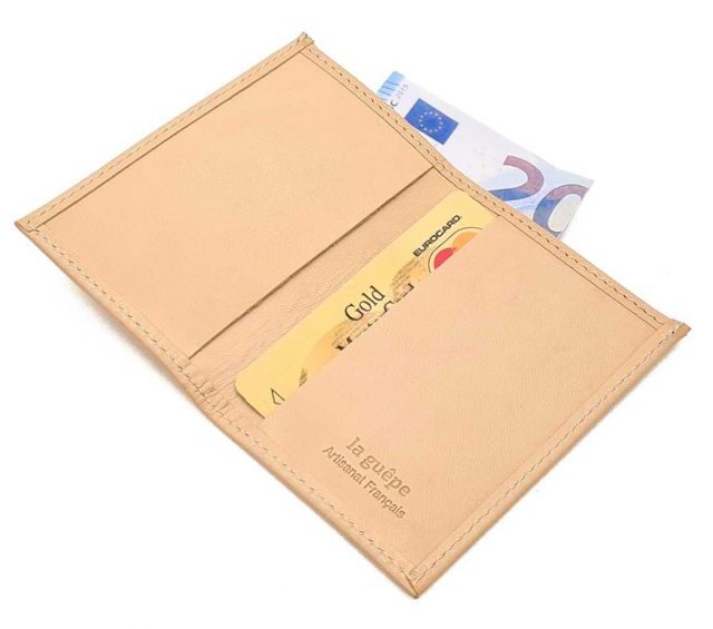 La Guêpe - Petite Maroquinerie - Porte-cartes minimaliste "Luxe" tout cuir nude 2 Cartes - PM-017-01