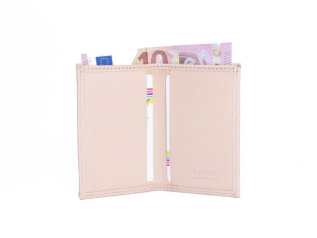 La Guêpe - Petite Maroquinerie - Porte-cartes minimaliste "Luxe" tout cuir nude 2 Cartes - PM-017-01