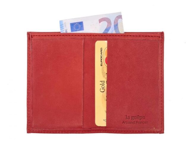 La Guêpe - Petite Maroquinerie - Porte-cartes minimaliste "Luxe" tout cuir rouge 2 Cartes - PM-017-01