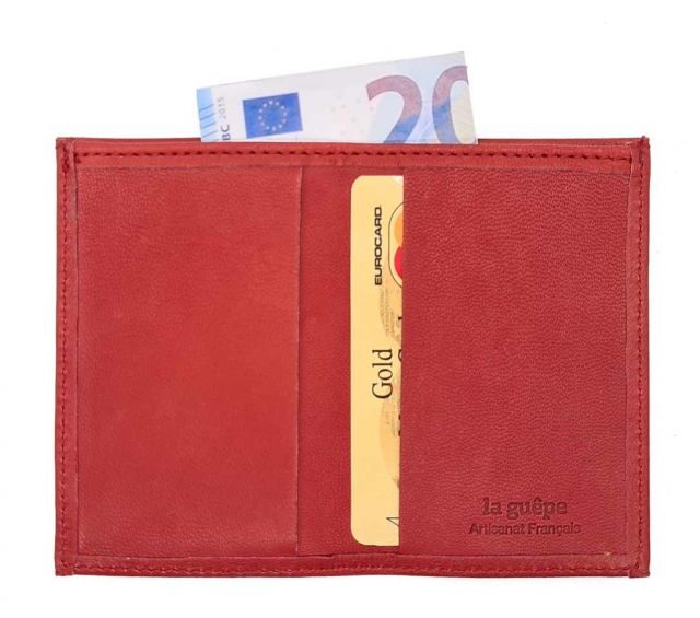 La Guêpe - Petite Maroquinerie - Porte-cartes minimaliste "Luxe" tout cuir rouge 2 Cartes - PM-017-01
