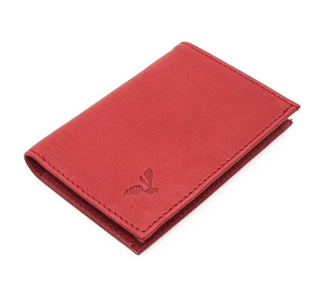 La Guêpe - Petite Maroquinerie - Porte-cartes minimaliste "Luxe" tout cuir rouge 2 Cartes - PM-017-01