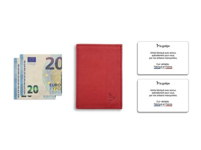 La Guêpe - Petite Maroquinerie - Porte-cartes minimaliste "Luxe" tout cuir rouge 2 Cartes - PM-017-01