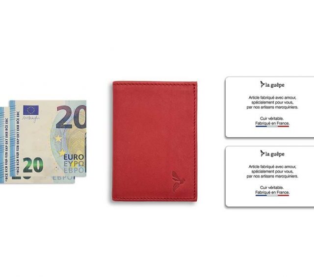 La Guêpe - Petite Maroquinerie - Porte-cartes minimaliste "Luxe" tout cuir rouge 2 Cartes - PM-017-01