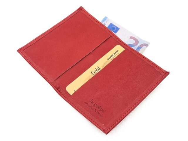 La Guêpe - Petite Maroquinerie - Porte-cartes minimaliste "Luxe" tout cuir rouge 2 Cartes - PM-017-01