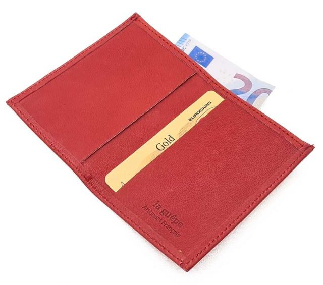 La Guêpe - Petite Maroquinerie - Porte-cartes minimaliste "Luxe" tout cuir rouge 2 Cartes - PM-017-01