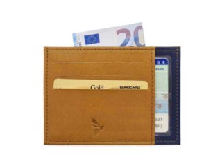 La Guêpe - Porte-cartes ouvert Luxe tout cuir, bicolore gold et bleu 6 Cartes  PM-013-01