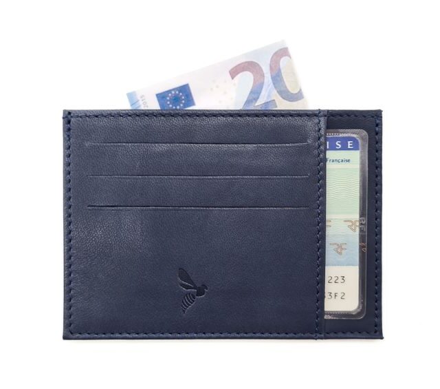 La Guêpe - Petite Maroquinerie - Porte-cartes ouvert "Luxe" tout cuir bleu 6 Cartes - PM-013-01