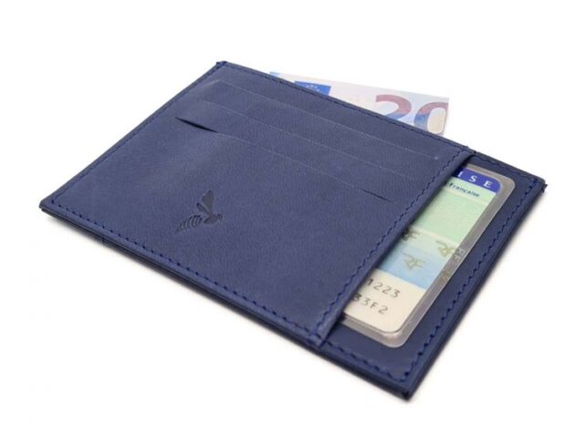 La Guêpe - Petite Maroquinerie - Porte-cartes ouvert "Luxe" tout cuir bleu 6 Cartes - PM-013-01