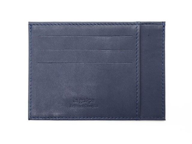 La Guêpe - Petite Maroquinerie - Porte-cartes ouvert "Luxe" tout cuir bleu 6 Cartes - PM-013-01