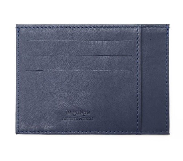 La Guêpe - Petite Maroquinerie - Porte-cartes ouvert "Luxe" tout cuir bleu 6 Cartes - PM-013-01