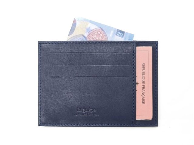 La Guêpe - Petite Maroquinerie - Porte-cartes ouvert "Luxe" tout cuir bleu 6 Cartes - PM-013-01