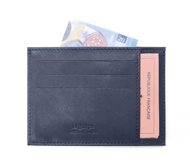 La Guêpe - Petite Maroquinerie - Porte-cartes ouvert "Luxe" tout cuir bleu 6 Cartes - PM-013-01