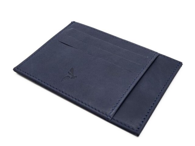 La Guêpe - Petite Maroquinerie - Porte-cartes ouvert "Luxe" tout cuir bleu 6 Cartes - PM-013-01