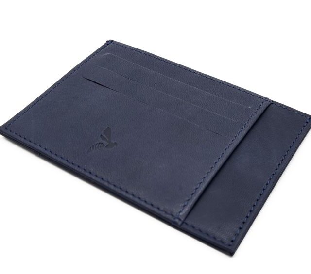 La Guêpe - Petite Maroquinerie - Porte-cartes ouvert "Luxe" tout cuir bleu 6 Cartes - PM-013-01