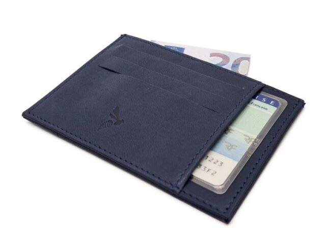 La Guêpe - Petite Maroquinerie - Porte-cartes ouvert "Luxe" tout cuir bleu 6 Cartes - PM-013-01