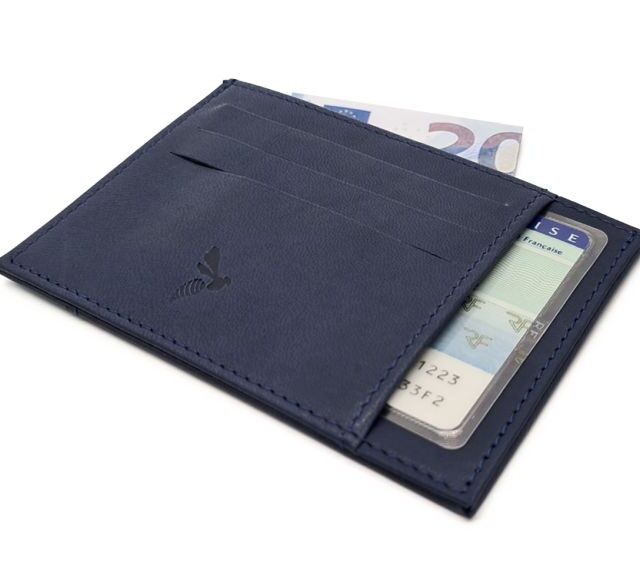 La Guêpe - Petite Maroquinerie - Porte-cartes ouvert "Luxe" tout cuir bleu 6 Cartes - PM-013-01
