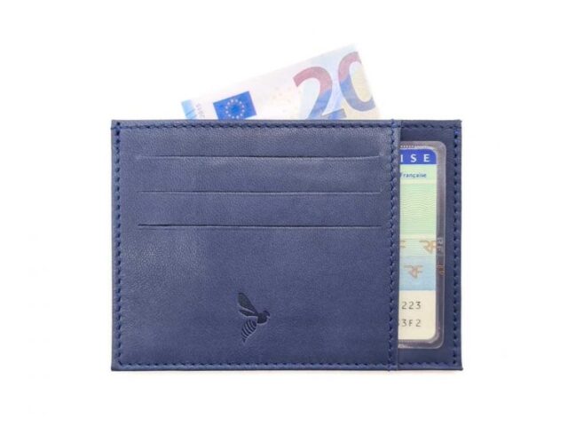 La Guêpe - Petite Maroquinerie - Porte-cartes ouvert "Luxe" tout cuir bleu 6 Cartes - PM-013-01