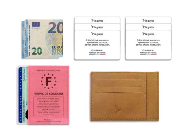 La Guêpe - Petite Maroquinerie - Porte-cartes ouvert "Luxe" tout cuir Gold 6 Cartes - PM-013-01