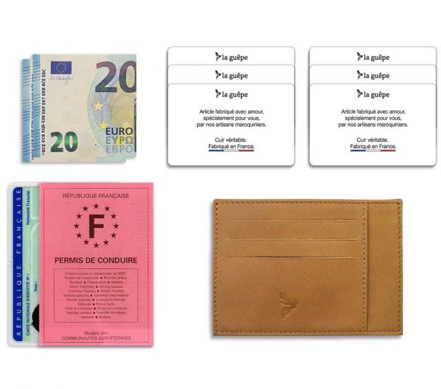 La Guêpe - Petite Maroquinerie - Porte-cartes ouvert "Luxe" tout cuir Gold 6 Cartes - PM-013-01