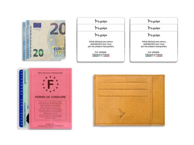 La Guêpe - Petite Maroquinerie - Porte-cartes ouvert "Luxe" tout cuir Gold 6 Cartes - PM-013-01