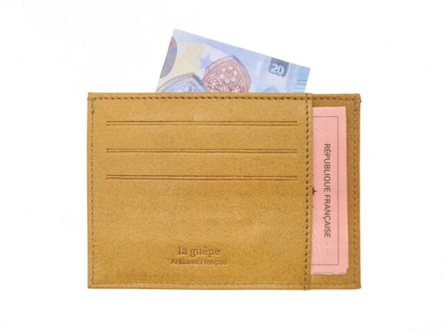 La Guêpe - Petite Maroquinerie - Porte-cartes ouvert "Luxe" tout cuir Gold 6 Cartes - PM-013-01