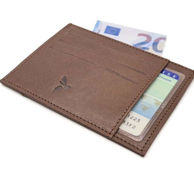La Guêpe - Petite Maroquinerie - Porte-cartes ouvert "Luxe" tout cuir marron 6 Cartes - PM-013-01