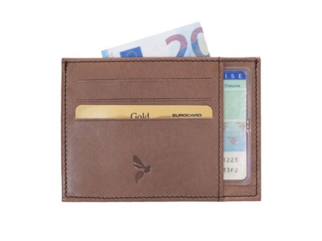 La Guêpe - Petite Maroquinerie - Porte-cartes ouvert "Luxe" tout cuir marron 6 Cartes - PM-013-01