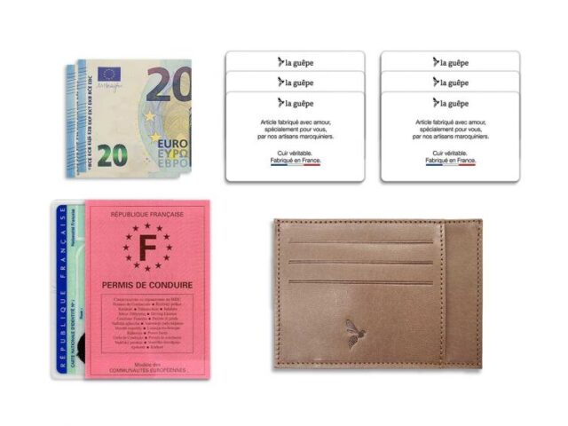 La Guêpe - Petite Maroquinerie - Porte-cartes ouvert "Luxe" tout cuir marron 6 Cartes - PM-013-01