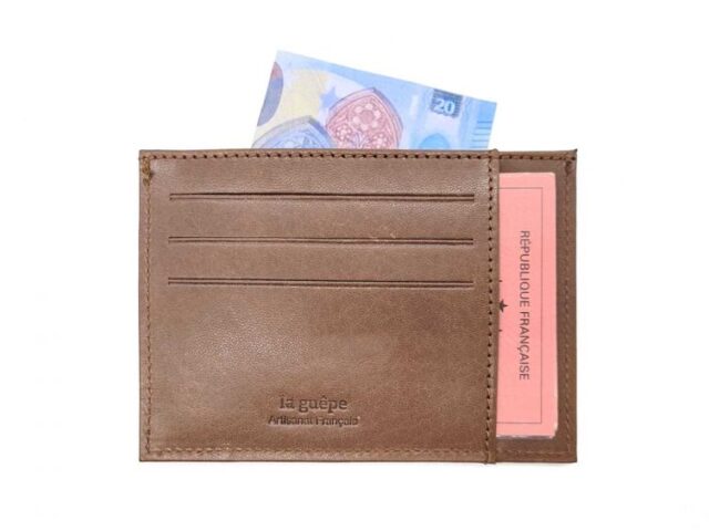La Guêpe - Petite Maroquinerie - Porte-cartes ouvert "Luxe" tout cuir marron 6 Cartes - PM-013-01