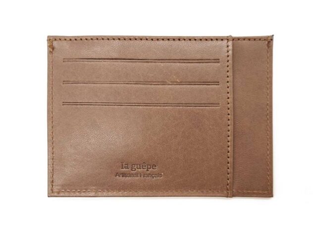 La Guêpe - Petite Maroquinerie - Porte-cartes ouvert "Luxe" tout cuir marron 6 Cartes - PM-013-01