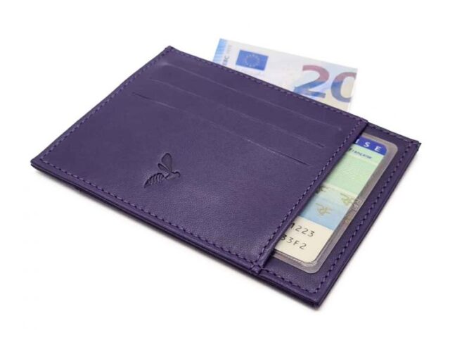 La Guêpe - Petite Maroquinerie - Porte-cartes ouvert "Luxe" tout cuir myrtille 6 Cartes - PM-013-01