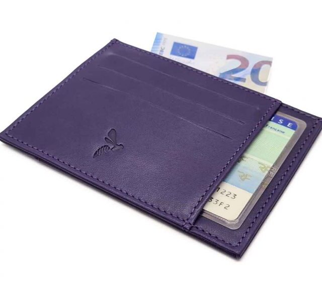 La Guêpe - Petite Maroquinerie - Porte-cartes ouvert "Luxe" tout cuir myrtille 6 Cartes - PM-013-01
