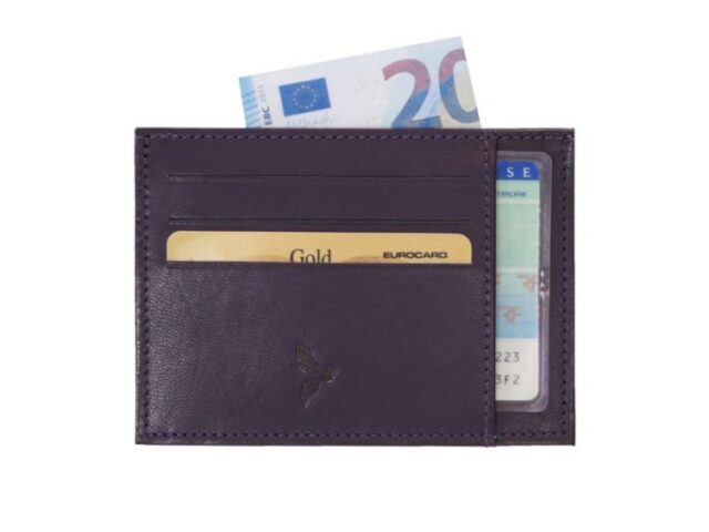 La Guêpe - Petite Maroquinerie - Porte-cartes ouvert "Luxe" tout cuir myrtille 6 Cartes - PM-013-01