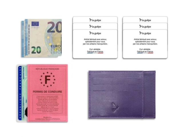 La Guêpe - Petite Maroquinerie - Porte-cartes ouvert "Luxe" tout cuir myrtille 6 Cartes - PM-013-01