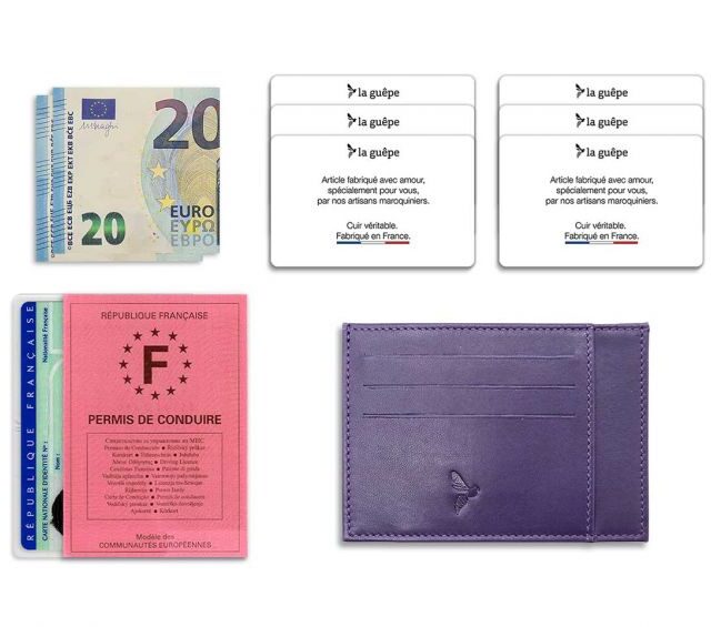 La Guêpe - Petite Maroquinerie - Porte-cartes ouvert "Luxe" tout cuir myrtille 6 Cartes - PM-013-01