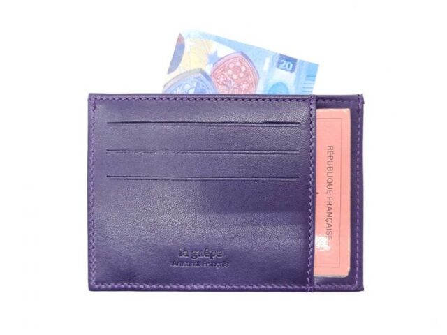 La Guêpe - Petite Maroquinerie - Porte-cartes ouvert "Luxe" tout cuir myrtille 6 Cartes - PM-013-01
