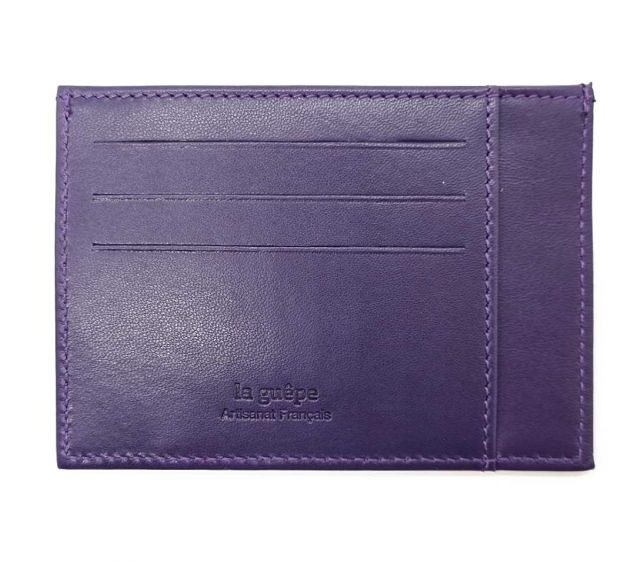 La Guêpe - Petite Maroquinerie - Porte-cartes ouvert "Luxe" tout cuir myrtille 6 Cartes - PM-013-01