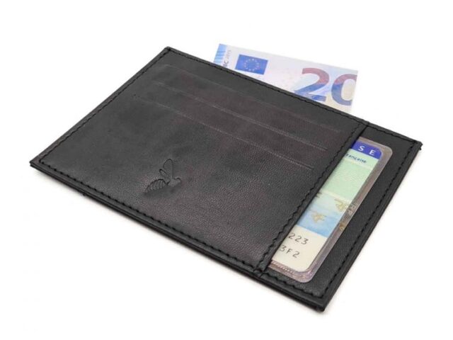 La Guêpe - Petite Maroquinerie - Porte-cartes ouvert "Luxe" tout cuir noir 6 Cartes - PM-013-01