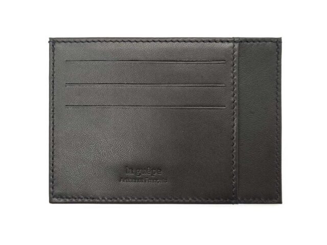 La Guêpe - Petite Maroquinerie - Porte-cartes ouvert "Luxe" tout cuir noir 6 Cartes - PM-013-01