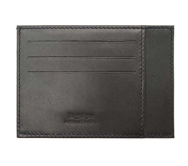 La Guêpe - Petite Maroquinerie - Porte-cartes ouvert "Luxe" tout cuir noir 6 Cartes - PM-013-01