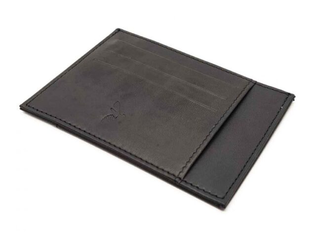 La Guêpe - Petite Maroquinerie - Porte-cartes ouvert "Luxe" tout cuir noir 6 Cartes - PM-013-01
